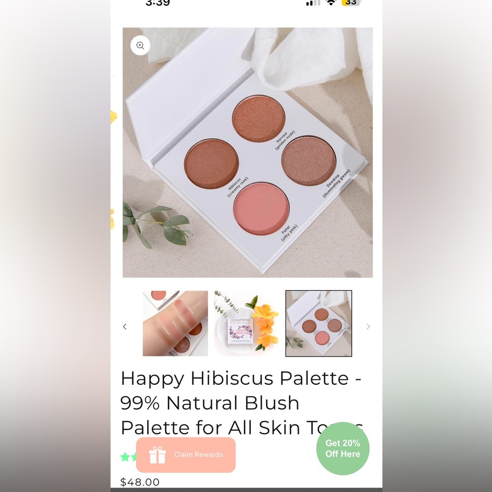 Seraphine Botanicals Happy Hibiscus Luminizer and Blush Palette